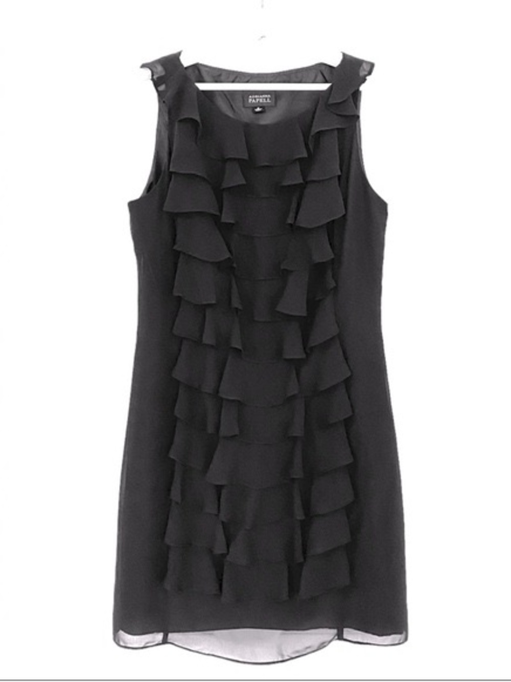 Adrianna Papell Black Ruffle Front Sleeveless Dress
